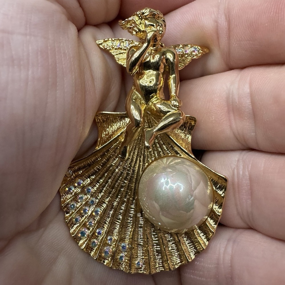 Kirks Folly Vintage Changeable Necklace Brooch Pendent Fairy Shell Gold Tone